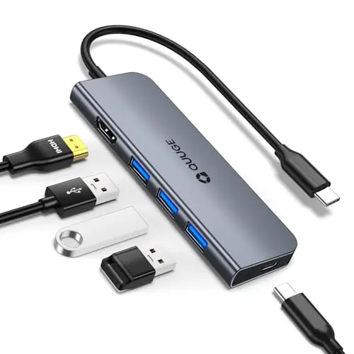 Hub USB C QUUGE 5 en 1: HDMI 4K, 100W PD y 3 puertos USB A 3.0