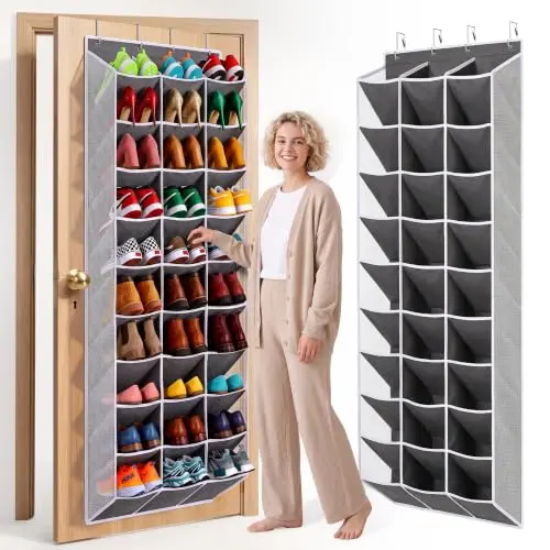 Organizador de Zapatos sobre la Puerta para 60 Pares - Rack de Almacenamiento Extra Ancho de 26" (Gris)
