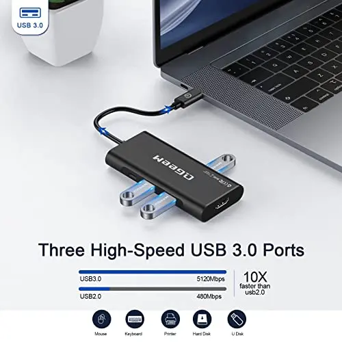 QGeeM dongle USB-C 7 en 1: HDMI 4K, 100W PD, 3x USB 3.0, lector SD/TF, compatible con varios dispositivos - imagen 5
