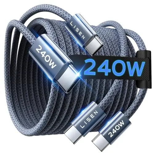 LISEN Cable USB-C a USB-C 240W: Carga Rápida y Protección Inteligente (6.6FT)