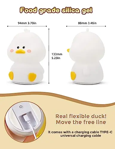 L LOHAS LED Lámpara Nocturna de Patito Kawaii, 16 Colores, Control Remoto, Recargable por USB - imagen 5