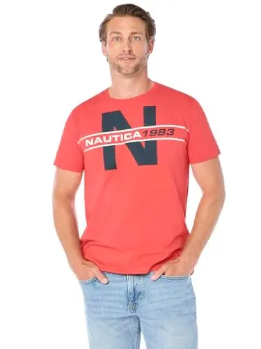 Camiseta Gráfica Nautica de Algodón 100% para Hombre, Rojo Marinero XX-Large