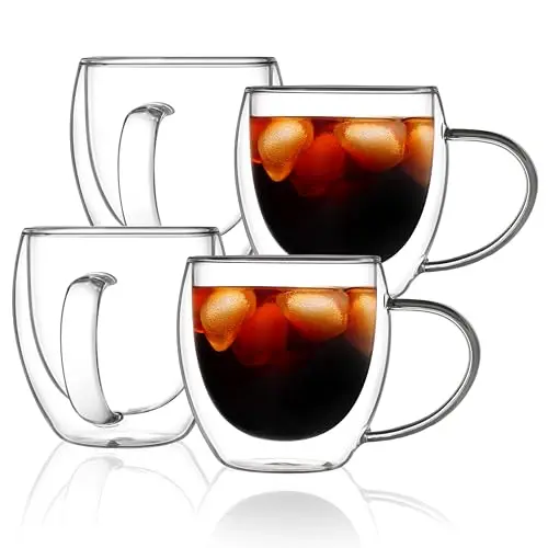 Juego de 4 Tazas de Café CNGLASS de 12oz, Aisladas y Doble Pared para Latte y Té