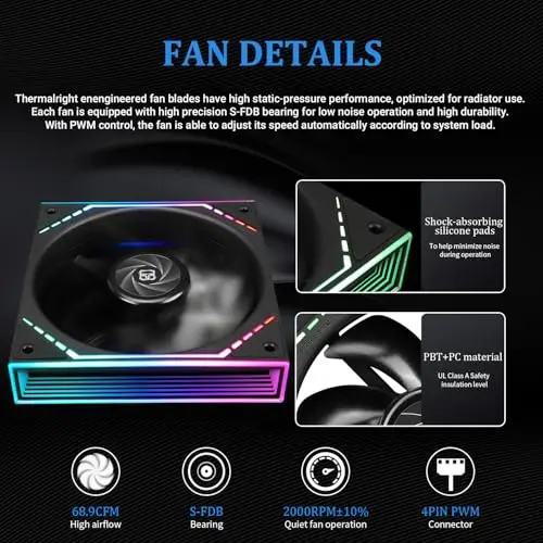 Refrigerador de agua Thermalright Frozen Infinity 360 BLACK con triple ventilador RGB de 124mm - imagen 5