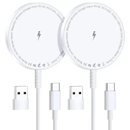 Pack de 2 Chargers MagSafe: Carga Inalámbrica Magnética para iPhone 17-12 & AirPods, Ultra Delgado y Portátil