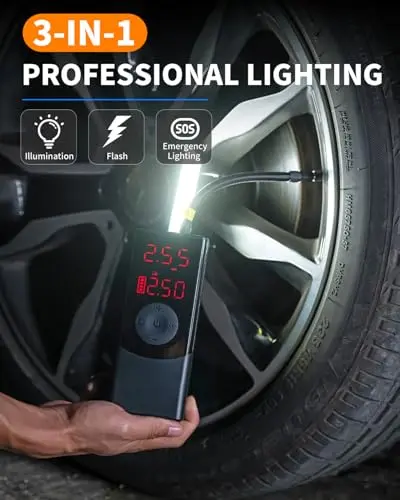 Compresor de Aire PUFFORO Portátil 150 PSI con Luz LED y Pantalla Digital, Carga Rápida - imagen 3