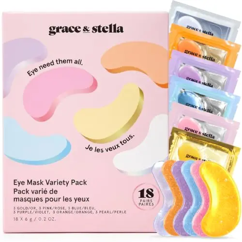 Paquete Variado de Parches para el Contorno de Ojos grace & stella - 18 Pares en 6 Colores