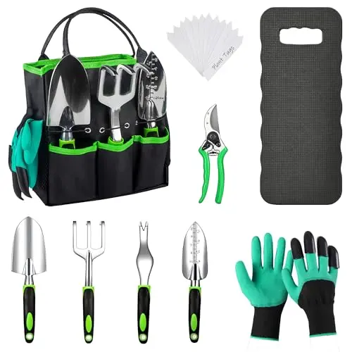 Juego de herramientas de jardinería Zieyeen, 23 piezas con tote, rodillera y guantes protectores