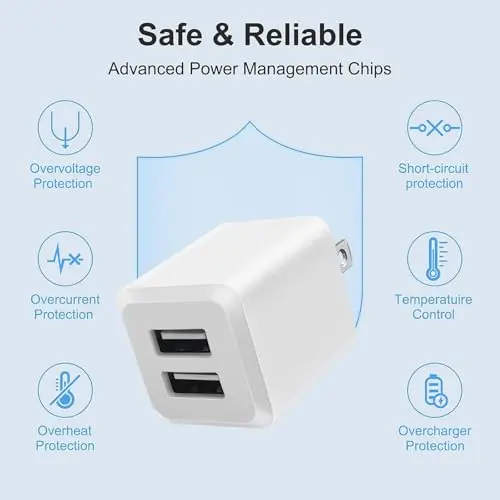 Cargador USB de Pared Dual, Adaptador Compacto para iPhone y Android (Blanco y Negro) - imagen 4