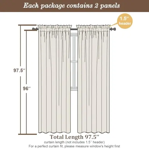 Cortinas Grises Chyhomenyc 96'' con Textura Lino, 2 Paneles Filtrantes de Luz para Sala y Dormitorio - imagen 3