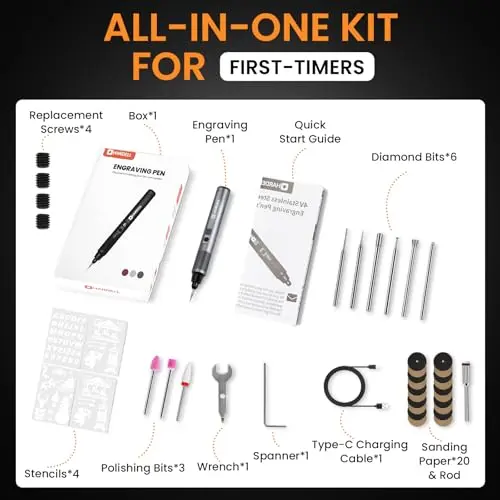 HARDELL Bolígrafo de Grabado Recargable Type-C, 6 Velocidades y 41 Accesorios, Ideal para Madera, Metal y Vidrio - imagen 5