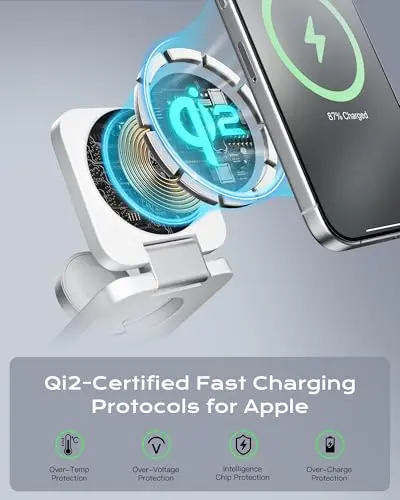 Cargador Inalámbrico 3 en 1 Qi2: Carga Rápida de 15W para iPhone, Apple Watch y AirPods - imagen 2