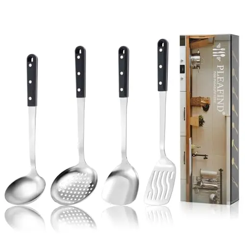 Set de Utensilios de Cocina Pleafind, 4 Piezas en Acero Inoxidable, Apto para Lavavajillas
