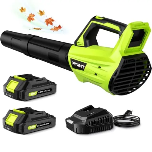 Soplador de Hojas Inalámbrico 20V - 2 Modos de Velocidad, 2 Baterías, Ligero y Potente
