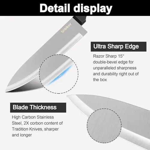 Juego de Cuchillos de Cocina Uibkor, 3 Piezas de Acero Inoxidable Alta Calidad, Cuchillo Chef de 8 Pulgadas - imagen 2