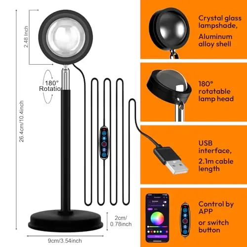 Proyector de Luz de Atardecer Molemyn - Control APP, 21 Colores, 180° Ajustable para Decoración y Fotografía - imagen 2