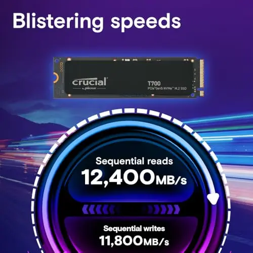 Crucial T700 1TB Gen5 NVMe M.2 SSD - Velocidades de hasta 11,700 MB/s - DirectStorage Habilitado - imagen 2