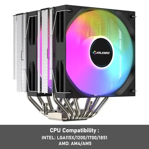 Kalemax CPU Cooler: Doble Torre, 6 Heat Pipes, Ventiladores ARGB de 120mm, 2000RPM para AMD e Intel - imagen 5