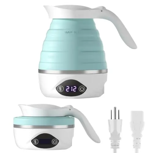 Hervidor de Viaje AUCOO Plegable 700mL, 850W, Control de Temperatura LCD, Doble Voltaje