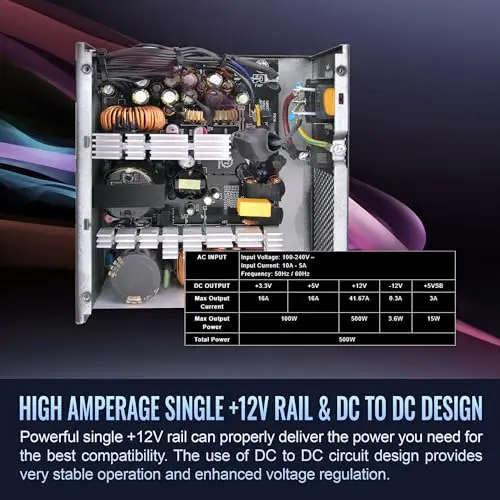 Fuente de Poder Smart W3 Series 500W 80Plus Certificada con Ventilador de 120mm - imagen 5