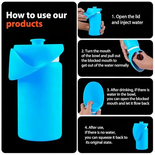 Botella de Agua para Perros Jalopink 2-en-1, Plegable y a Prueba de Fugas (19oz, Azul) - imagen 4