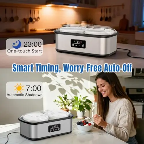 Yogurtera Cewajbaa: Control de Temperatura, Temporizador Automático y 2 Contenedores de Vidrio - imagen 4