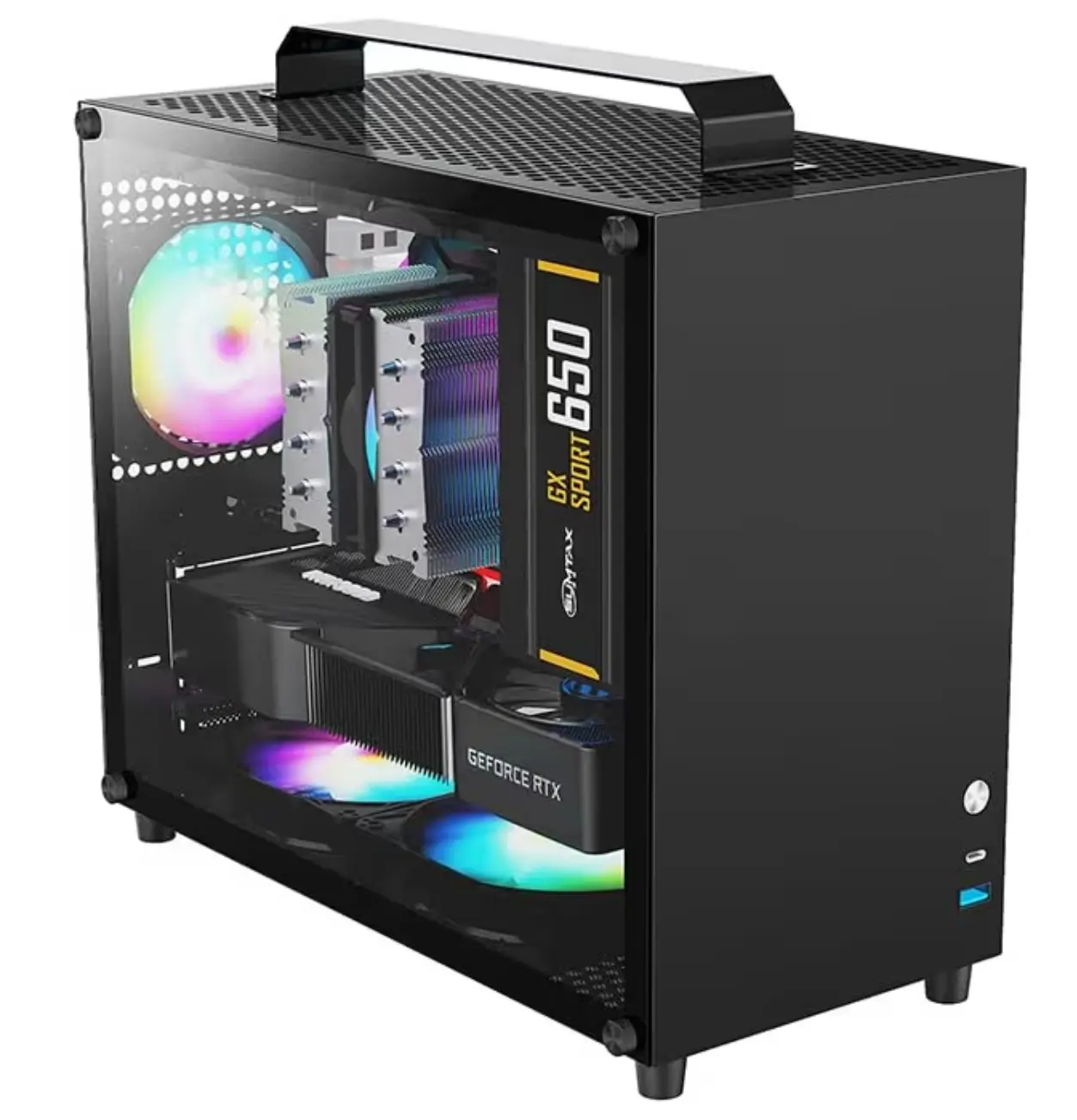 Caja Mini Portátil V500 M-ATX/ITX con Lado Transp. y Soporte para GPU de 320MM (Negro) - imagen 3