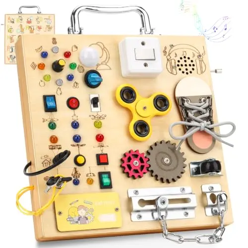 Tablero Montessori Interactivo para Niños: Actividades Sensoriantes con LED, Música y Cerraduras