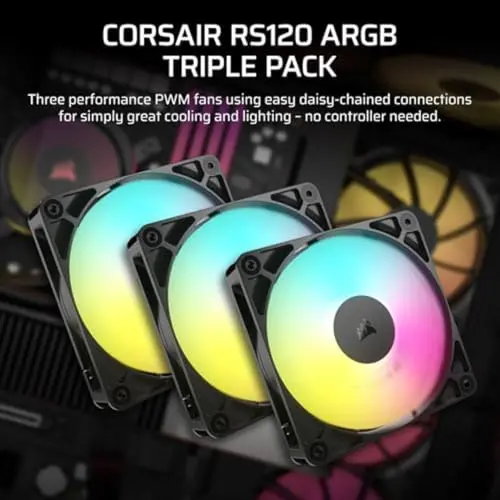 Ventiladores CORSAIR RS120 ARGB 120mm PWM - Conexión Daisy-Chain, Bajo Ruido, Triple Pack - imagen 2