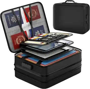 Caja de Documentos Ignífuga Nacial 5200℉ con Cerradura y Organizador Expandible
