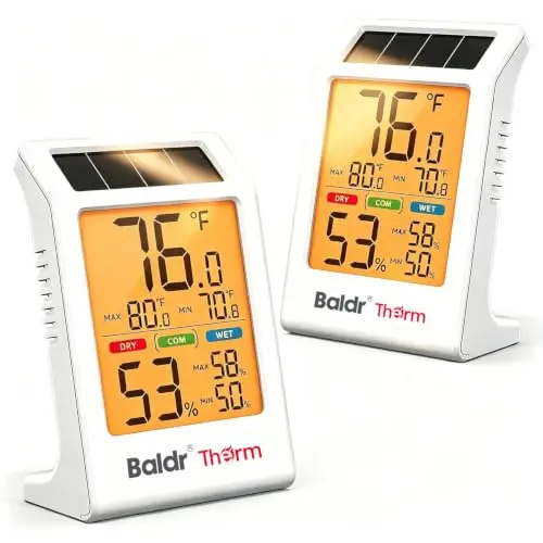 Termómetro y Higrómetro BALDR Digital Solar con Respaldo y Pantalla Retroiluminada