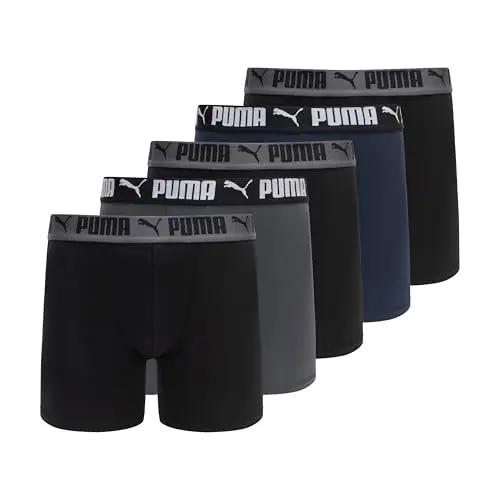 PUMA Boxers de Rendimiento para Hombre - Paquete de 5, Negros/Azules/Grey, Talla M