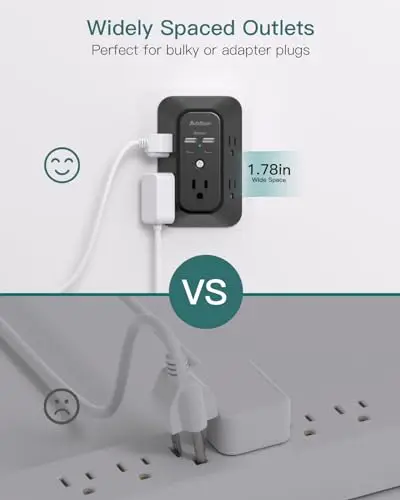 Extensor de Enchufe Addtam con 4 Puertos USB (2 USB-C), 1800J de Protección Contra Sobretensiones - imagen 5