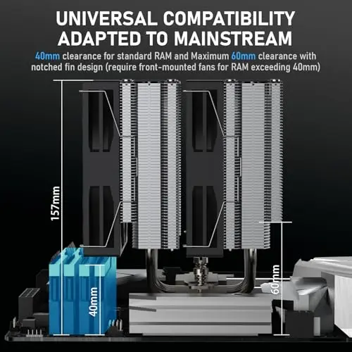 Kalemax CPU Cooler: Doble Torre, 6 Heat Pipes, Ventiladores ARGB de 120mm, 2000RPM para AMD e Intel - imagen 4