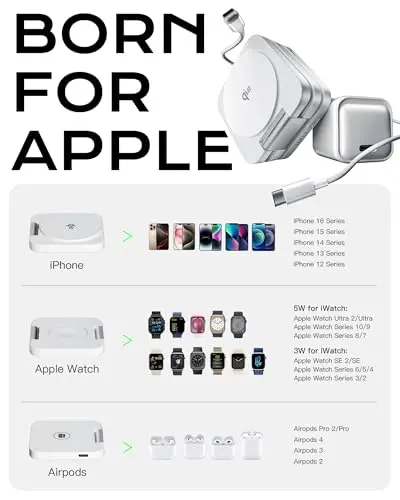 Cargador Inalámbrico 3 en 1 Qi2: Carga Rápida de 15W para iPhone, Apple Watch y AirPods - imagen 4