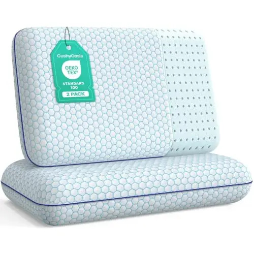 Cojines de Cama CushyOasis 2PCS, Espuma Memoria, Tamaño Estándar, Azul