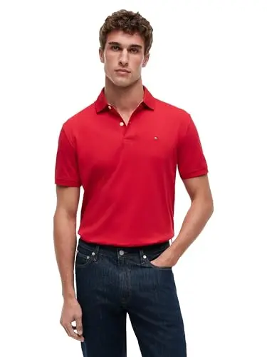 Polo Tommy Hilfiger Hombre de Algodón Stretch, Ajuste Clásico, Con Logo Bordado, Rojo, Talla S