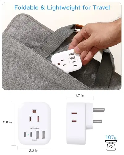 Adaptador de viaje HANYCONY tipo D: 4 salidas y 4 puertos USB (2 USB C) para India y más - imagen 4