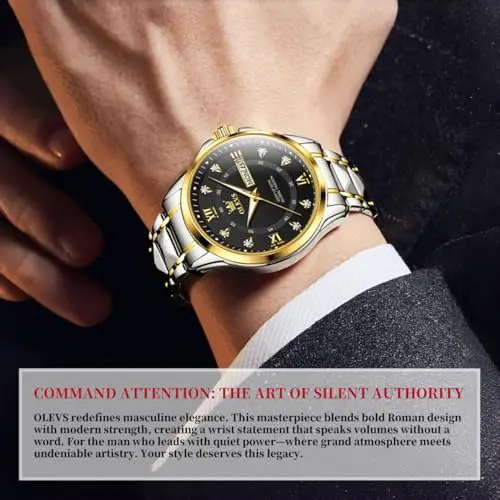 Reloj OLEVS CZ Negro Analógico para Hombre: Elegancia, Resistencia y Estilo - imagen 2