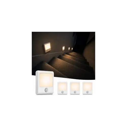 Luz Nocturna EZVALO Recargable con Sensor de Movimiento, 5-30LM, 3 Temperaturas de Color (4 Paquetes)