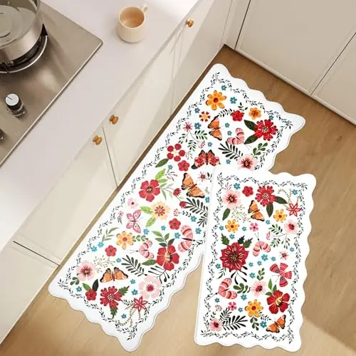 Alfombrillas de Cocina UKISS, 2PCS Antideslizantes, Comodidad y Diseño Boho, 17.3"x28"+17.3"x47"