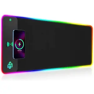Alfombrilla de Ratón GIM RGB con Carga Inalámbrica 15W - XXL 800x300mm, 10 Modos de Luz