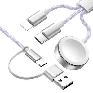 Wtinquik Cable Multifuncional Carga Rápida 3 en 2 para Apple Watch y iPhone, 4FT, Púrpura