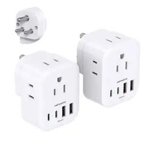 Adaptador de viaje HANYCONY tipo D: 4 salidas y 4 puertos USB (2 USB C) para India y más