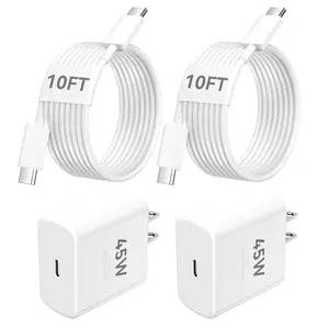 Cargador Rápido 45W para iPhone 17/16/15 con Cable USB-C de 10FT - 2 Packs
