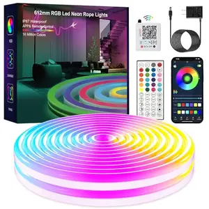 YILINM Luces de Cuerda RGB Neon de 20FT, Impermeables y Controladas por App/Remote