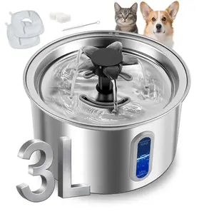 Fuente de Agua de Acero Inoxidable para Gatos 3L - Silenciosa y Automática con Ventana LED