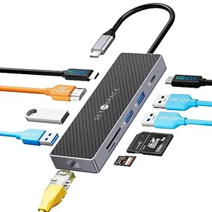 Estación de Acoplamiento USB C 10 en 1 con HDMI 4K, Ethernet 1000M y PD 100W