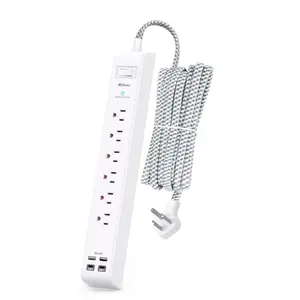 Regleta de Sobrevoltaje 10 ft con 4 Puertos USB y 6 Salidas AC, Montable en Pared