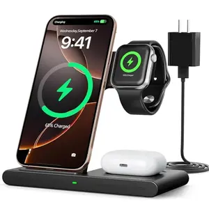 Cargador inalámbrico RYND 3 en 1 portátil para iPhone, Apple Watch y AirPods, carga rápida y plegable.